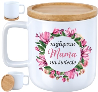 Kubek DUŻY z bambusową podstawką prezent dla MAMY Dzień Matki Mama Teściowa