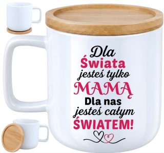 Kubek DUŻY z bambusową podstawką prezent dla MAMY Dzień Matki Mama Teściowa