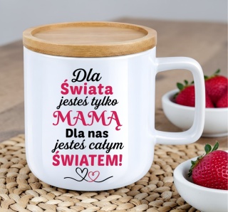 Kubek DUŻY z bambusową podstawką prezent dla MAMY Dzień Matki Mama Teściowa