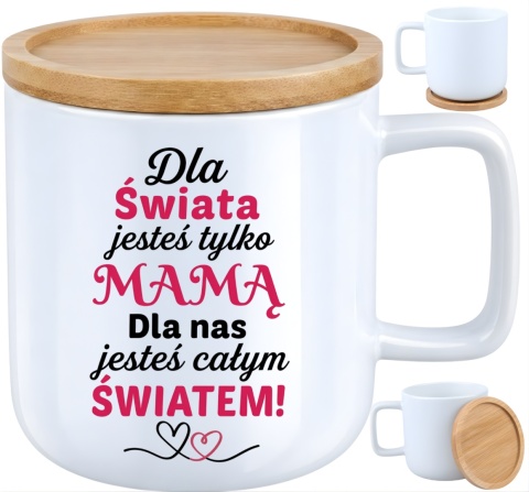 Kubek DUŻY z bambusową podstawką prezent dla MAMY Dzień Matki Mama Teściowa