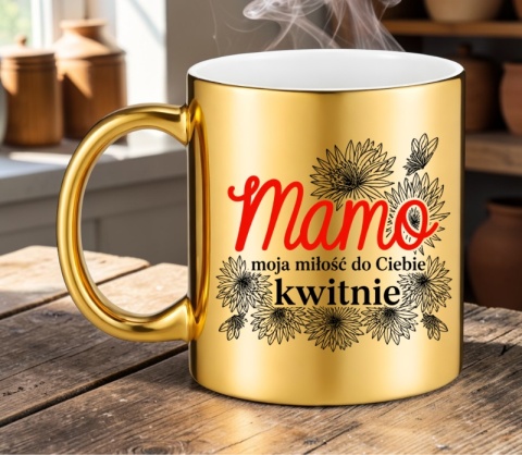 Kubek złoty z nadrukiem prezent dla MAMY Dzień Matki Mama Teściowa