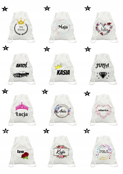Worek na buty kapcie Plecak Mocny do Szkoły Przedszkola z imieniem Dziecka