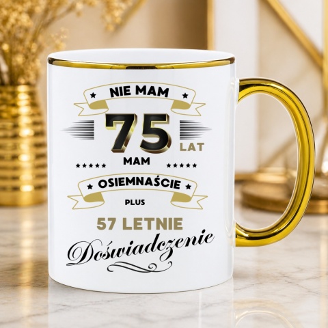 ZESTAW PODUSZKA I PIĘKNY KUBEK ORYGINALNY PREZENT 75 LAT NA URODZINY