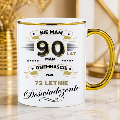 ZESTAW PODUSZKA I PIĘKNY KUBEK ORYGINALNY PREZENT 90 LAT NA URODZINY