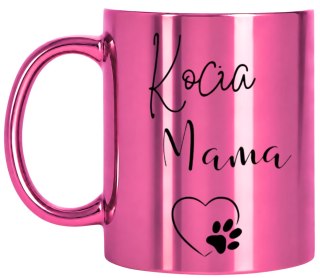 KUBEK RÓŻOWY METALIK PREMIUM KOCIA MAMA URODZINY IMIENINY PREZENT