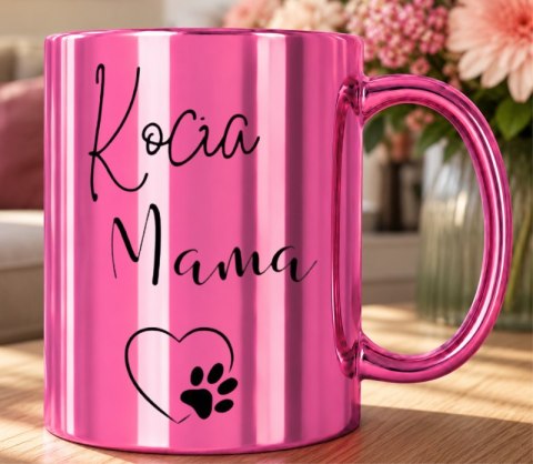 KUBEK RÓŻOWY METALIK PREMIUM KOCIA MAMA URODZINY IMIENINY PREZENT