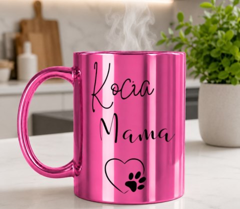 KUBEK RÓŻOWY METALIK PREMIUM KOCIA MAMA URODZINY IMIENINY PREZENT