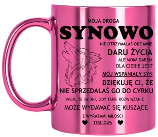 KUBEK RÓŻOWY METALIK PREMIUM PREZENT DLA SYNOWEJ URODZINY IMIENINY