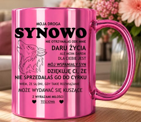 KUBEK RÓŻOWY METALIK PREMIUM PREZENT DLA SYNOWEJ URODZINY IMIENINY