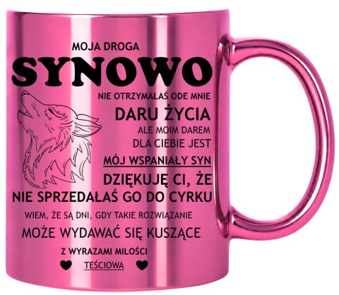 KUBEK RÓŻOWY METALIK PREMIUM PREZENT DLA SYNOWEJ URODZINY IMIENINY