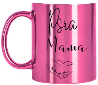 KUBEK RÓŻOWY METALIK PREMIUM PSIA MAMA URODZINY IMIENINY PREZENT