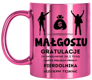 KUBEK RÓŻOWY METALIK PREZENT NA POŻEGNANIE KOLEŻANKI Z PRACY Z IMIENIEM