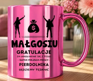 KUBEK RÓŻOWY METALIK PREZENT NA POŻEGNANIE KOLEŻANKI Z PRACY Z IMIENIEM