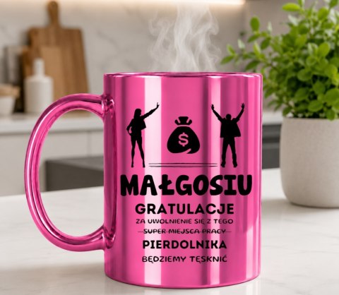 KUBEK RÓŻOWY METALIK PREZENT NA POŻEGNANIE KOLEŻANKI Z PRACY Z IMIENIEM
