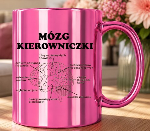 KUBEK RÓŻOWY PREMIUM MÓZG KIEROWNICZKI ŚMIESZNY PREZENT DLA SZEFOWEJ