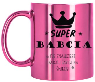 KUBEK RÓŻOWY PREMIUM Z NADRUKIEM BABCIA PREZENT DLA BABCI URODZINY IMIENINY