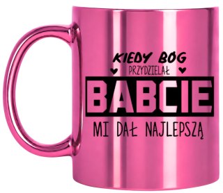 KUBEK RÓŻOWY PREMIUM Z NADRUKIEM BABCIA PREZENT DLA BABCI URODZINY IMIENINY