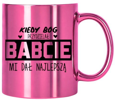 KUBEK RÓŻOWY PREMIUM Z NADRUKIEM BABCIA PREZENT DLA BABCI URODZINY IMIENINY
