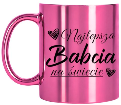 KUBEK RÓŻOWY PREMIUM Z NADRUKIEM BABCIA PREZENT DLA BABCI URODZINY IMIENINY