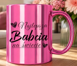 KUBEK RÓŻOWY PREMIUM Z NADRUKIEM BABCIA PREZENT DLA BABCI URODZINY IMIENINY