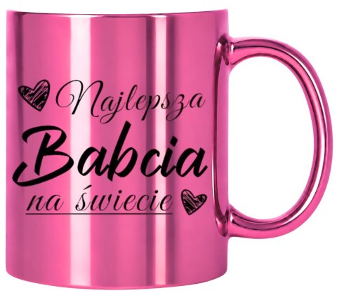 KUBEK RÓŻOWY PREMIUM Z NADRUKIEM BABCIA PREZENT DLA BABCI URODZINY IMIENINY