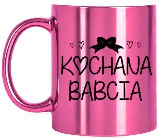 KUBEK RÓŻOWY PREMIUM Z NADRUKIEM BABCIA PREZENT DLA BABCI URODZINY IMIENINY