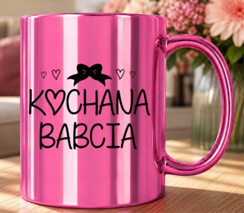 KUBEK RÓŻOWY PREMIUM Z NADRUKIEM BABCIA PREZENT DLA BABCI URODZINY IMIENINY