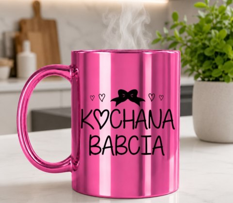 KUBEK RÓŻOWY PREMIUM Z NADRUKIEM BABCIA PREZENT DLA BABCI URODZINY IMIENINY