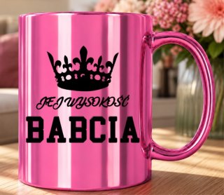 KUBEK RÓŻOWY PREMIUM Z NADRUKIEM BABCIA PREZENT DLA BABCI URODZINY IMIENINY