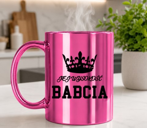 KUBEK RÓŻOWY PREMIUM Z NADRUKIEM BABCIA PREZENT DLA BABCI URODZINY IMIENINY