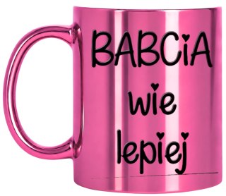 KUBEK RÓŻOWY PREMIUM Z NADRUKIEM BABCIA PREZENT DLA BABCI URODZINY IMIENINY