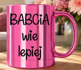 KUBEK RÓŻOWY PREMIUM Z NADRUKIEM BABCIA PREZENT DLA BABCI URODZINY IMIENINY