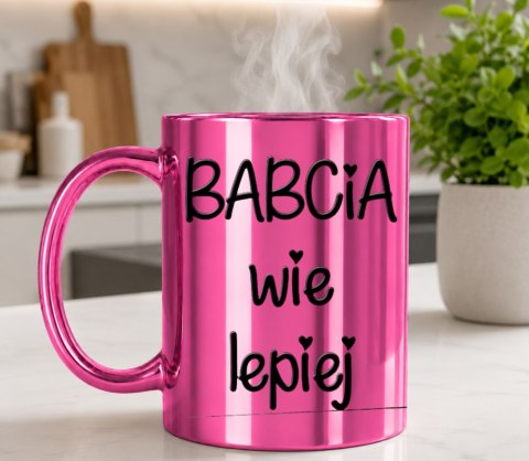 KUBEK RÓŻOWY PREMIUM Z NADRUKIEM BABCIA PREZENT DLA BABCI URODZINY IMIENINY