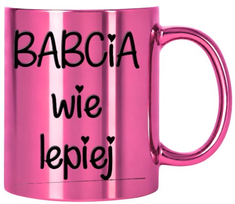 KUBEK RÓŻOWY PREMIUM Z NADRUKIEM BABCIA PREZENT DLA BABCI URODZINY IMIENINY