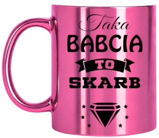 KUBEK RÓŻOWY PREMIUM Z NADRUKIEM BABCIA PREZENT DLA BABCI URODZINY IMIENINY