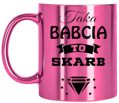 KUBEK RÓŻOWY PREMIUM Z NADRUKIEM BABCIA PREZENT DLA BABCI URODZINY IMIENINY