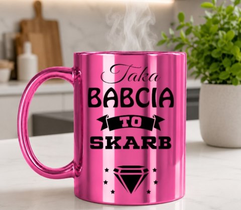 KUBEK RÓŻOWY PREMIUM Z NADRUKIEM BABCIA PREZENT DLA BABCI URODZINY IMIENINY