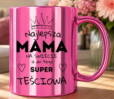 KUBEK RÓŻOWY PREMIUM Z NADRUKIEM DLA MAMY TEŚCIOWEJ PREZENT DZIEŃ MATKI
