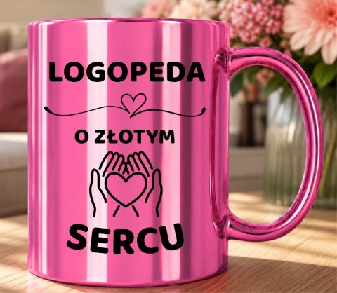 Kubek różowy z dedykacją wyjątkowy prezent dla LOGOPEDY