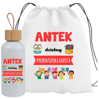 Zestaw bidon i plecak z imieniem dziecka worek do szkoły buty kapcie wzory
