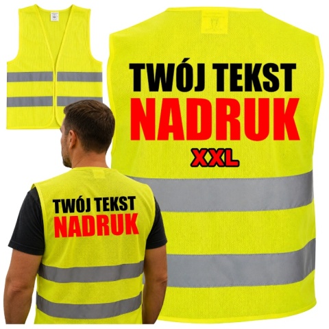 KAMIZELKA ODBLASKOWA Z NADRUKIEM NAPISEM LOGO REKLAMA BHP XXL
