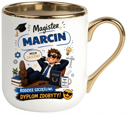 Kubek PREMIUM prezent Pan MAGISTER z imieniem upominek zakończenie studiów