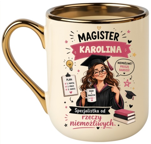 Kubek PREMIUM prezent Pani MAGISTER z imieniem upominek zakończenie studiów