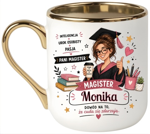 Kubek PREMIUM prezent Pani MAGISTER z imieniem upominek zakończenie studiów