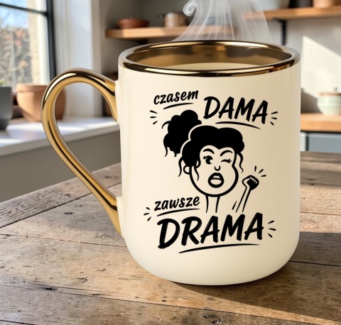Kubek PREMIUM z nadrukiem śmieszny prezent - Czasem Dama, zawsze drama