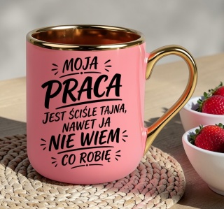 Kubek PREMIUM z nadrukiem śmieszny prezent - Moja praca jest ściśle tajna