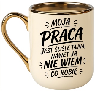 Kubek PREMIUM z nadrukiem śmieszny prezent - Moja praca jest ściśle tajna