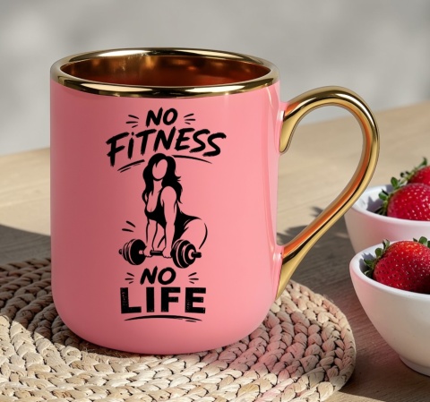 Kubek PREMIUM z nadrukiem śmieszny prezent - No Fitness, No Life