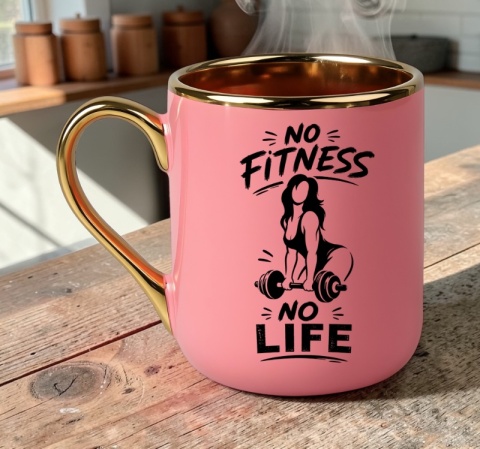 Kubek PREMIUM z nadrukiem śmieszny prezent - No Fitness, No Life
