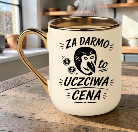 Kubek PREMIUM z nadrukiem śmieszny prezent - Za darmo, uczciwa cena...